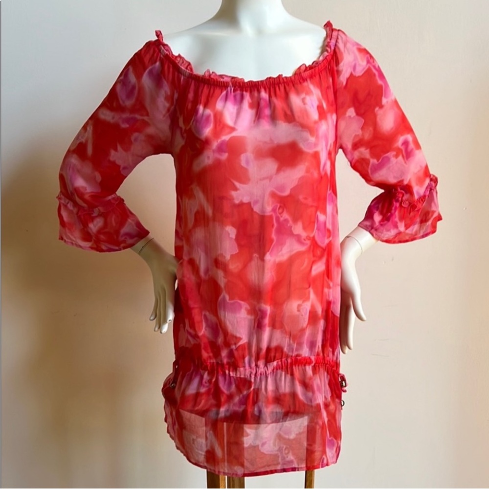 St. John Pink and Red Sheer top